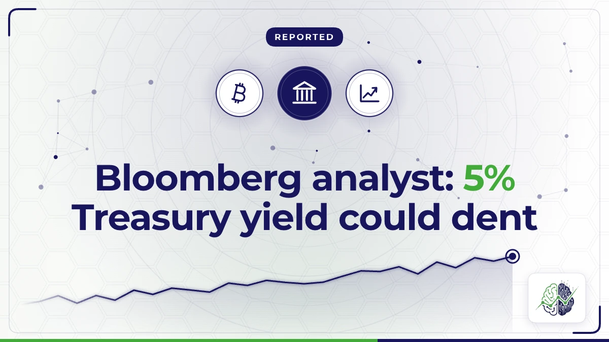 Illustration: “Bloomberg analyst: 5% Treasury yield could dent”, with bitcoin, bank, chart up icons in InvestIn.News colours