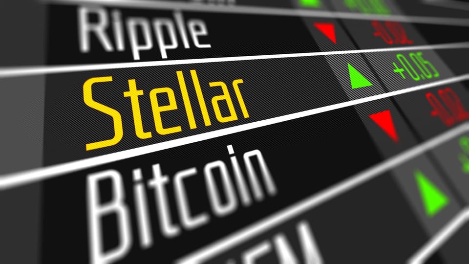 Chart-style illustration of the Stellar network logo beside a rising transactions-per-second graph
