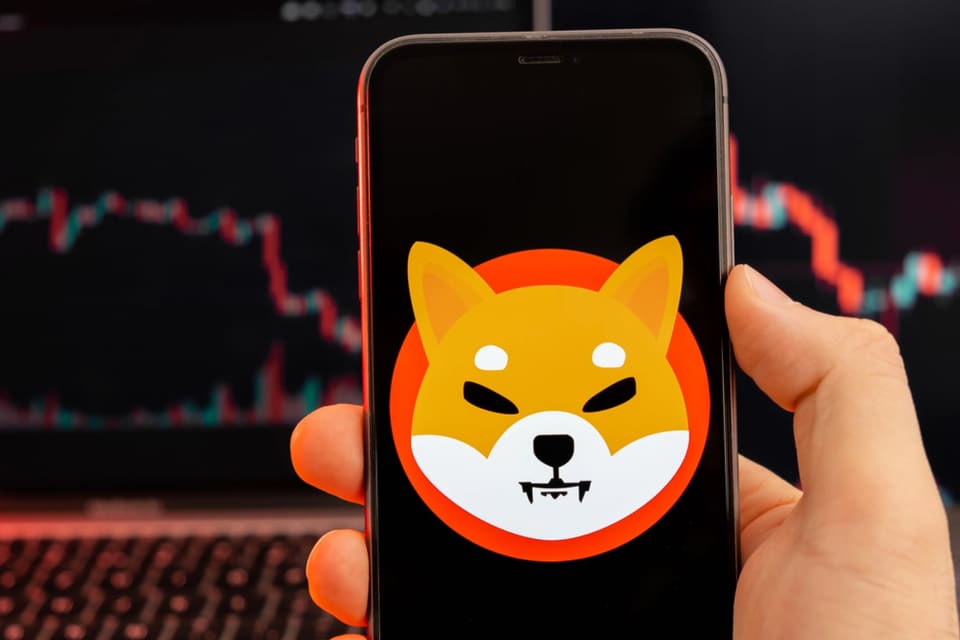 Chart showing Shiba Inu price falling back toward its 200-day moving average alongside rising exchange inflows