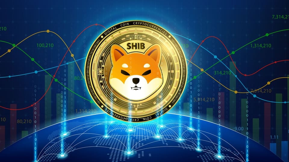 Illustration of a Shiba Inu dog beside a rising chart representing growth in SHIB wallet addresses