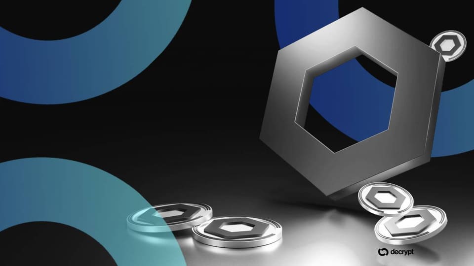 Illustration of blockchain bridges linking networks, with Chainlink branding and verification nodes