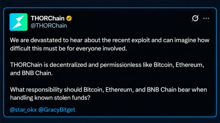 Illustration of a crypto exchange hack with blockchain network nodes and a security warning