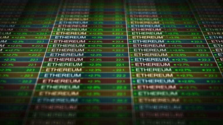 Trading chart showing ether price levels beside a Coinbase app screen and a prediction market interface