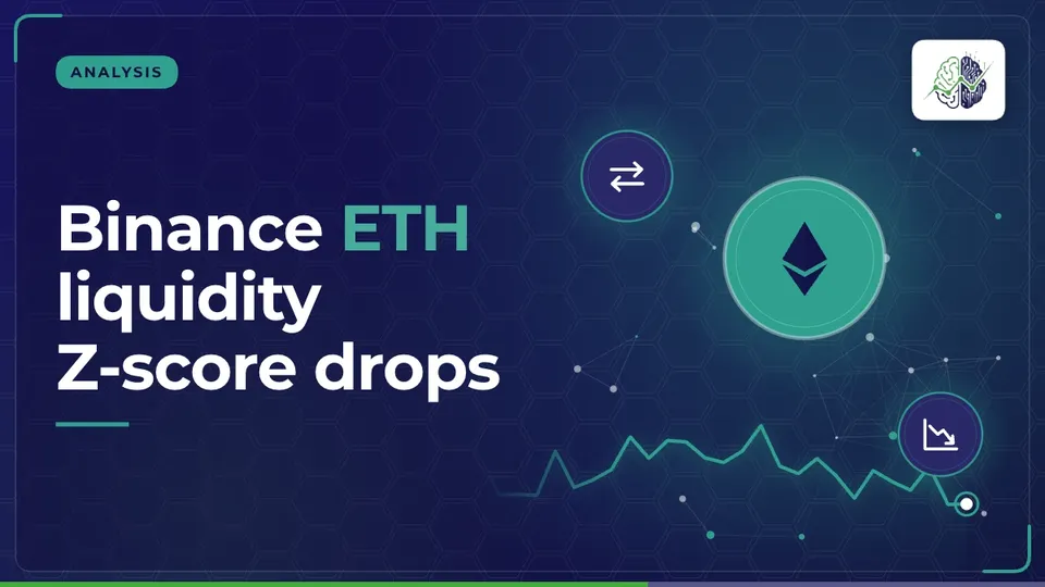 Illustration: “Binance ETH liquidity Z-score drops”, with ether, exchange arrows, chart down icons in InvestIn.News colours