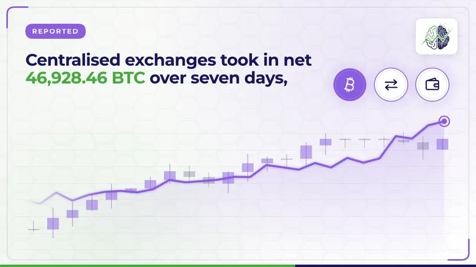 Illustration: “Centralised exchanges took in net 46,928.46 BTC over seven days, CoinG”