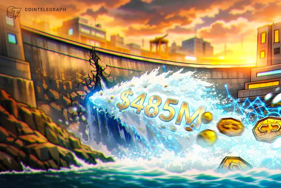 Picture from Cointelegraph for: US Bitcoin ETFs post $485m daily outflow, largest since June