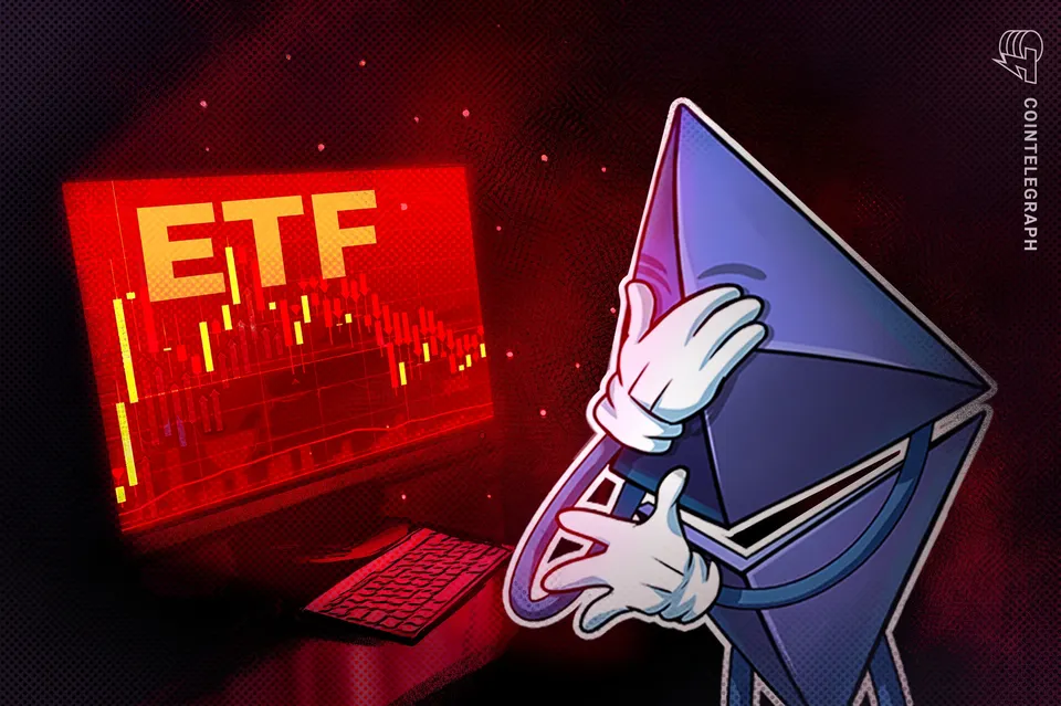 Picture from Cointelegraph for: Ether ETF outflows pass $1.08bn in October, Cointelegraph reports