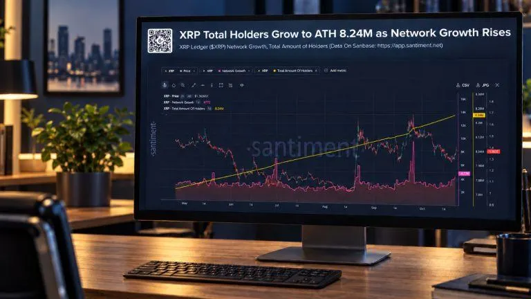 Picture from Bitcoin.com News for: Santiment says XRP wallets hit record 8.24 million as network growth accelerates