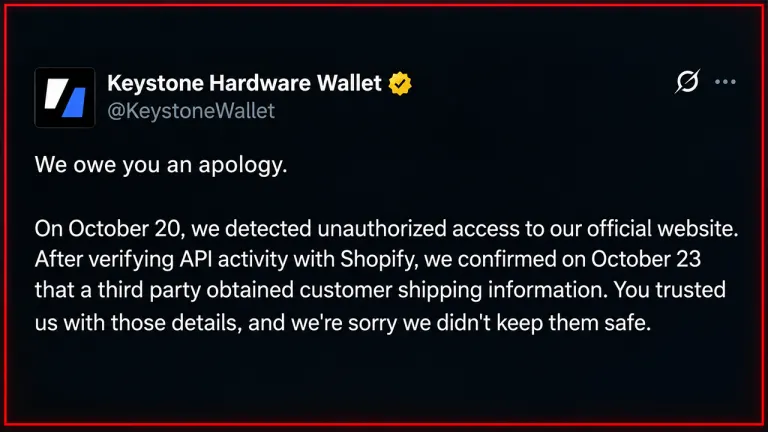 Picture from Bitcoin.com News for: Keystone says website breach exposed buyers' shipping data